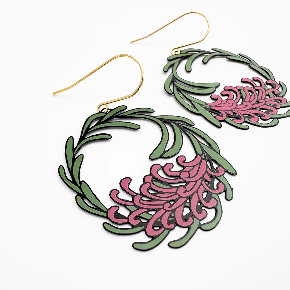 Denz Christmas Grevillea Wreath Earrings