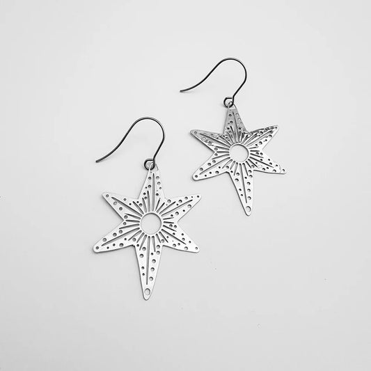 Denz Christmas Midi Silver Star Earrings