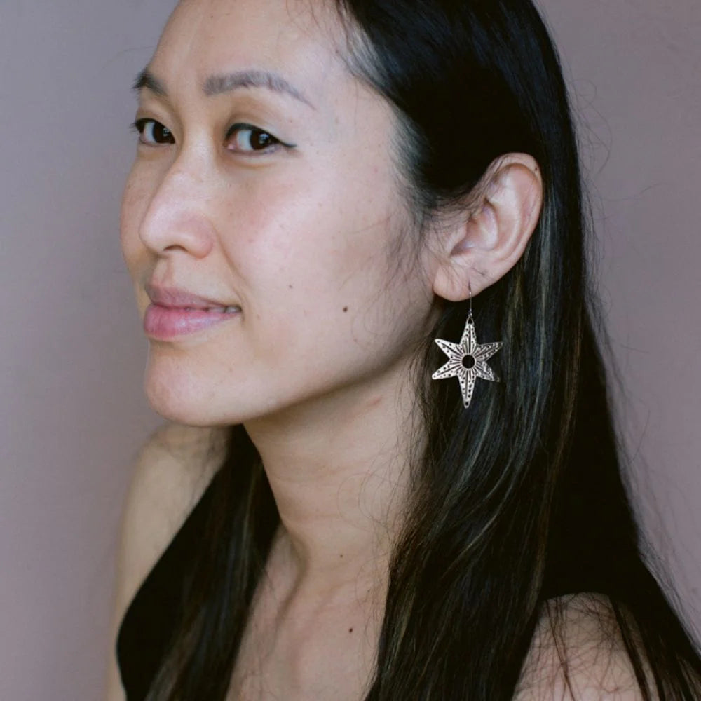 Denz Christmas Midi Silver Star Earrings