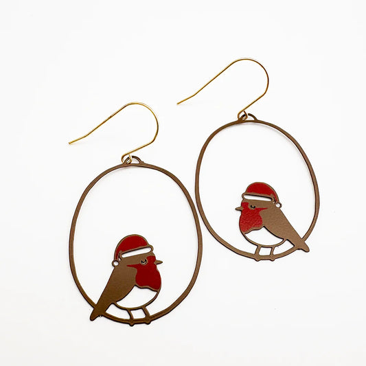 Denz Midi Red Robin Christmas Earrings