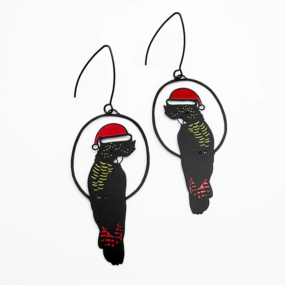 Denz Red Tailed Cockatoo Christmas Earrings