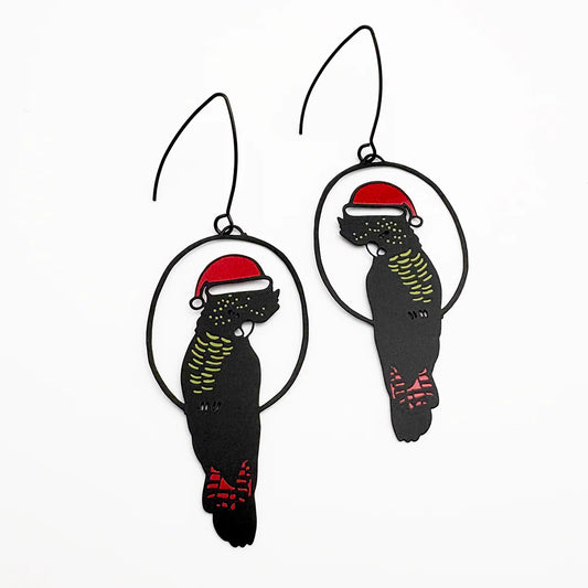 Denz Red Tailed Cockatoo Christmas Earrings