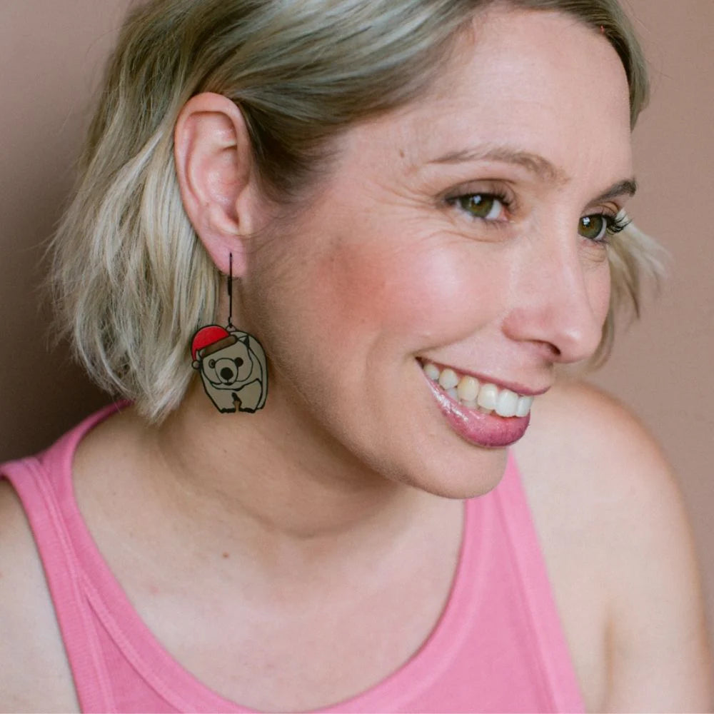 Denz Midi Wombat Christmas Earrings