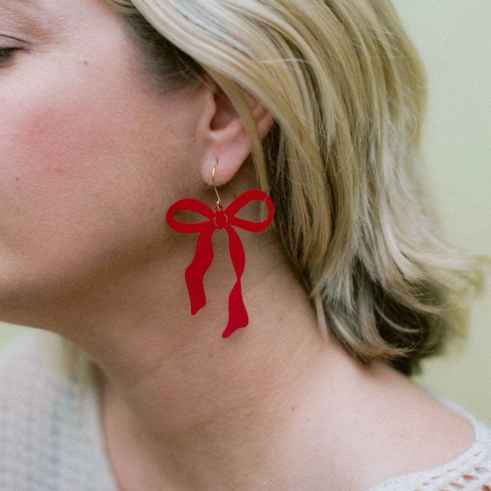 Denz Christmas Red Bow Earrings