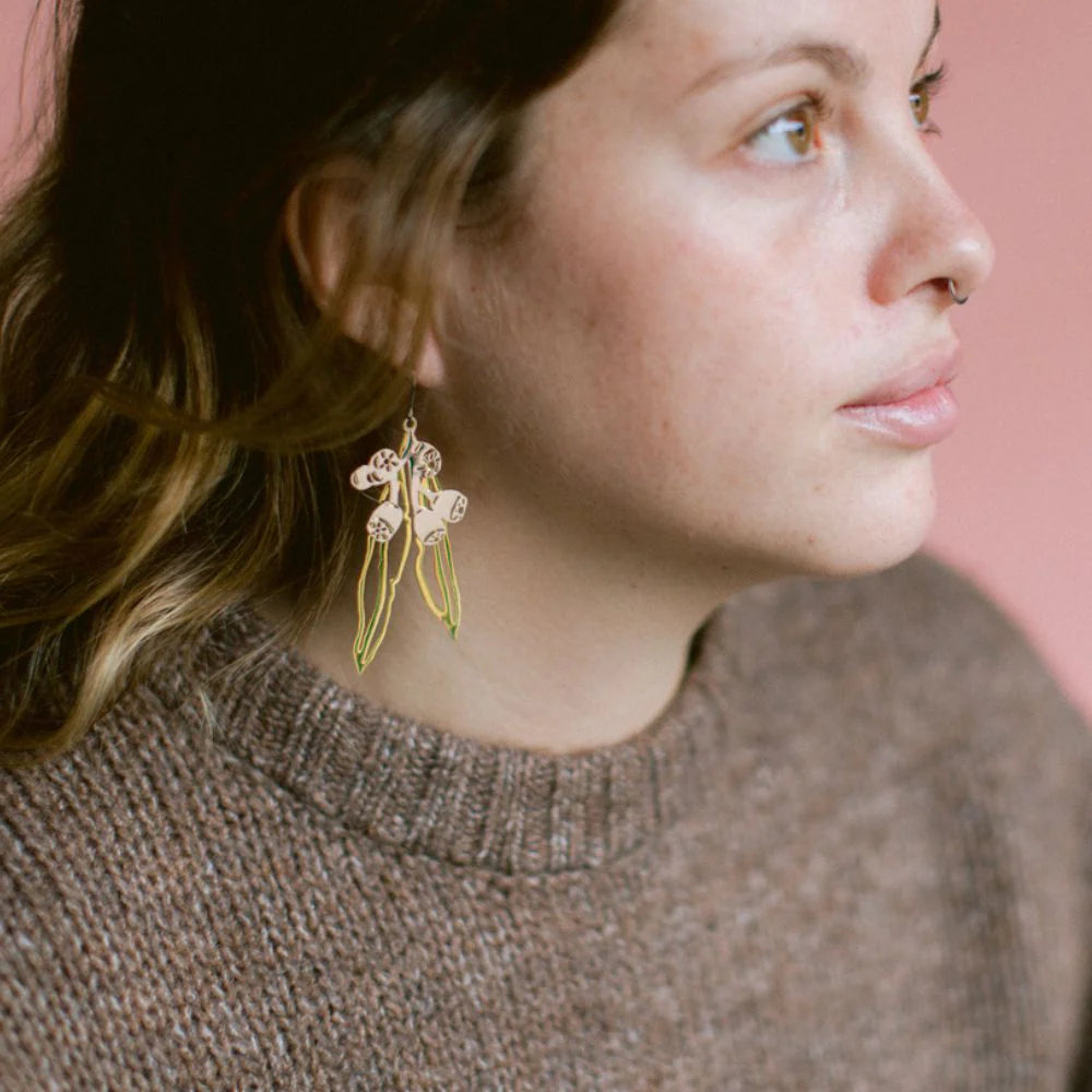 Denz Gumnut and Leaf Earrings