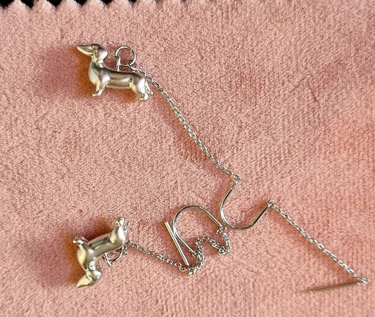 Sausage Dog Thread Earrings (silver)