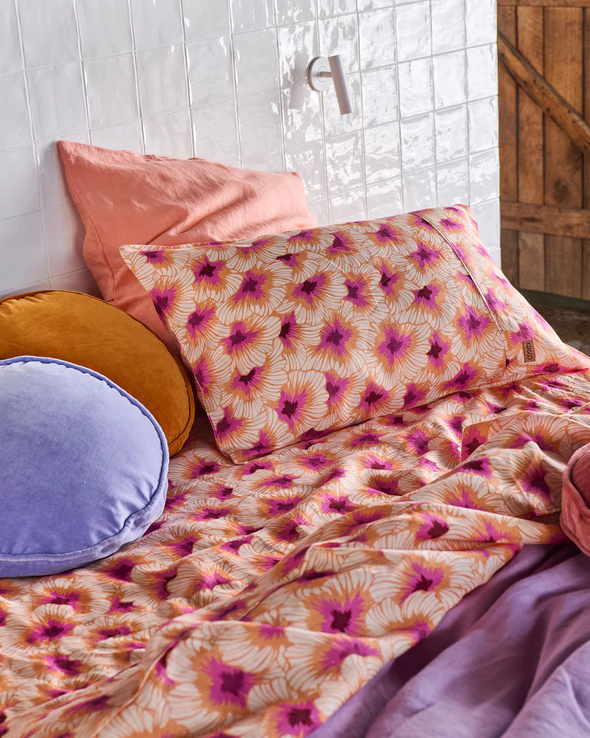 Kip and Co Linen Pillowcases - Hibiscus Peach