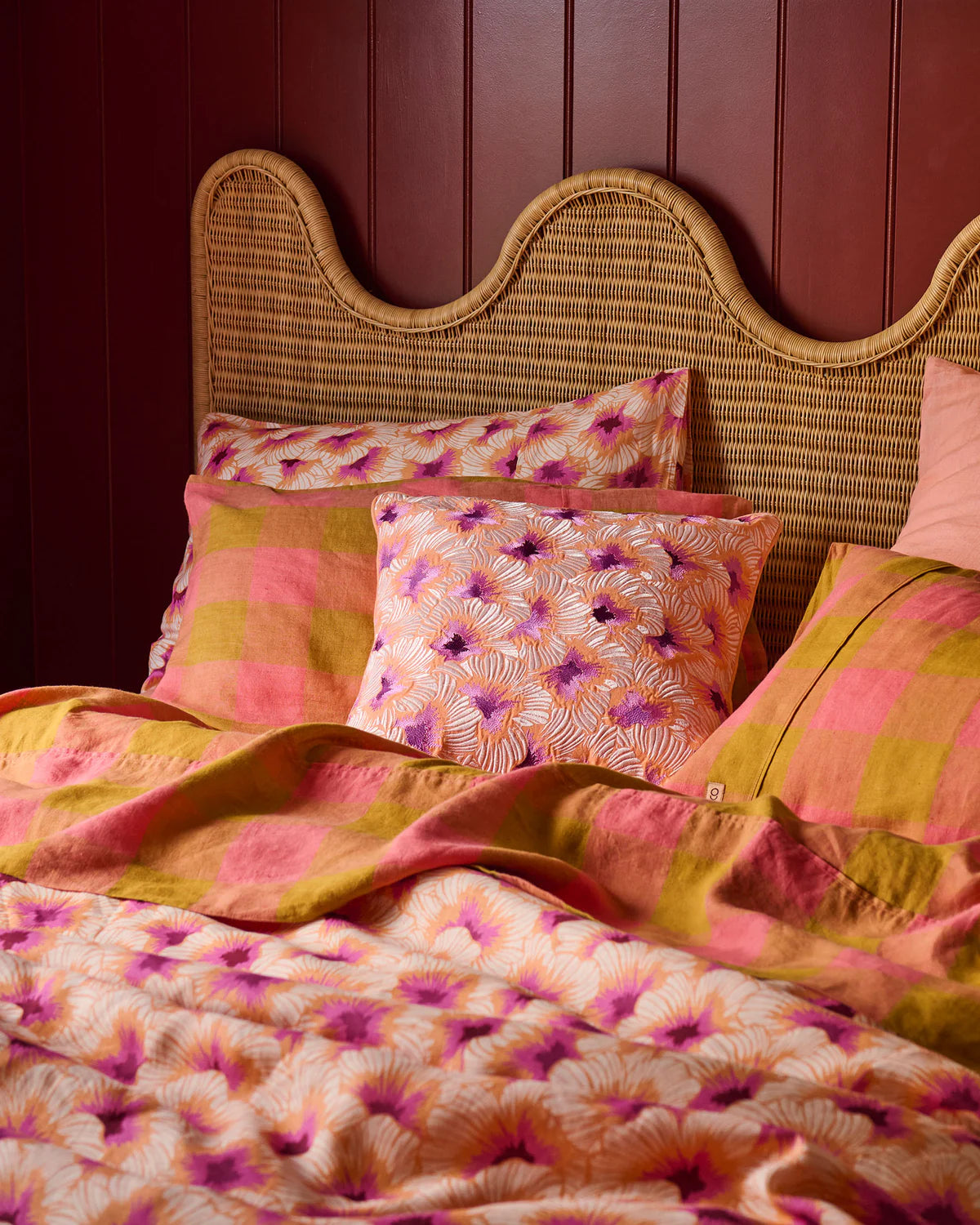 Kip and Co Linen Flat Sheet Peach Hibiscus