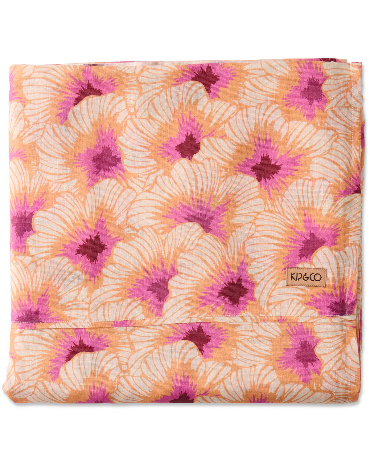 Kip and Co Linen Flat Sheet Peach Hibiscus
