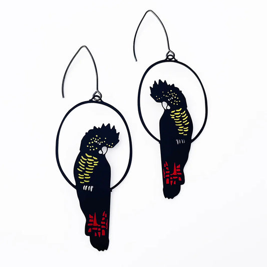 Denz earrings - Red Tailed Black Cockatoo