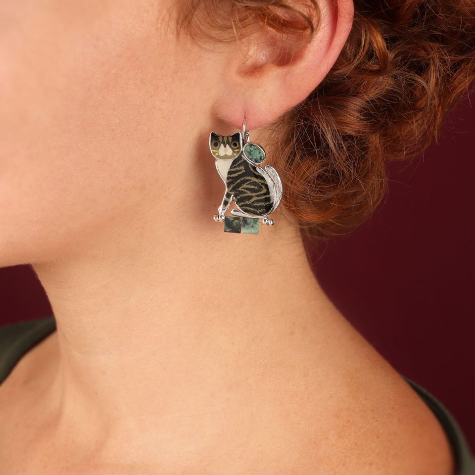 Taratata Jewellery - Tabby Cat Lever Back Earrings