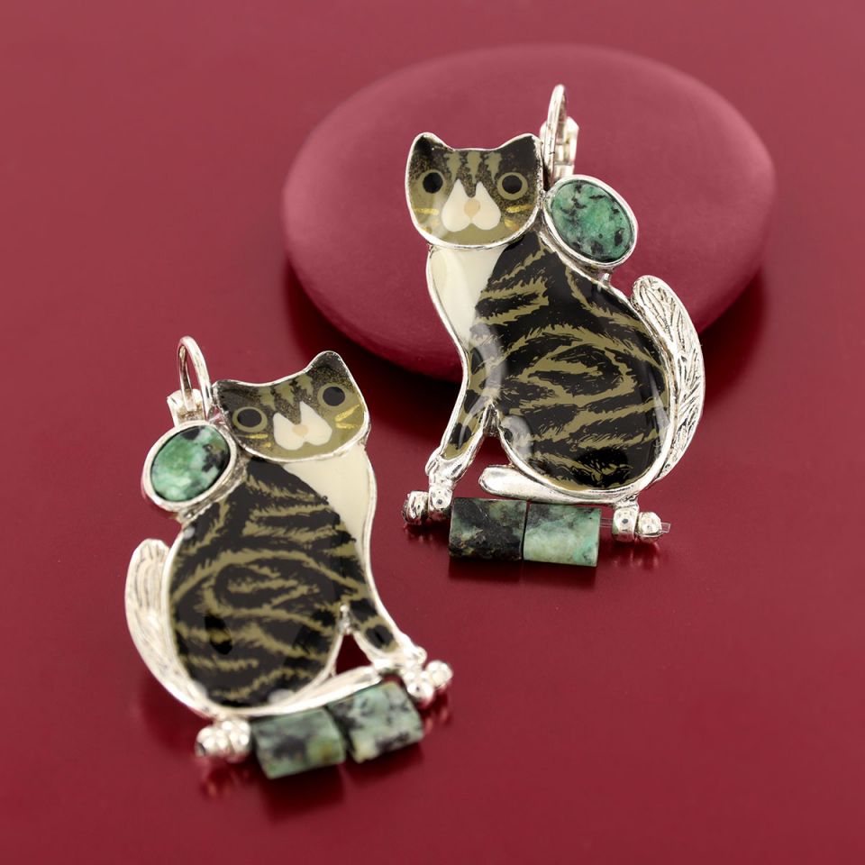 Taratata Jewellery - Tabby Cat Lever Back Earrings