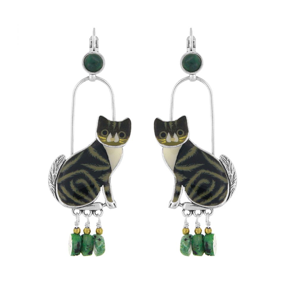 Taratata Jewellery - Tabby Cat Long Lever Back Earrings
