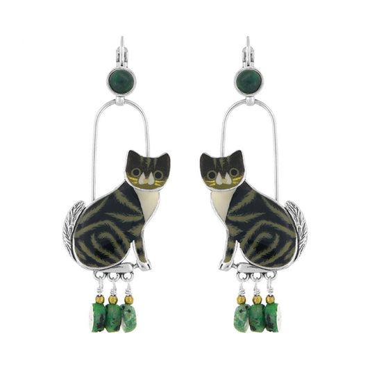 Taratata Jewellery - Tabby Cat Long Lever Back Earrings