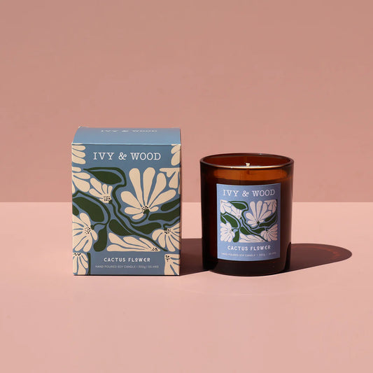 Ivy and Wood Cactus Flower Candle