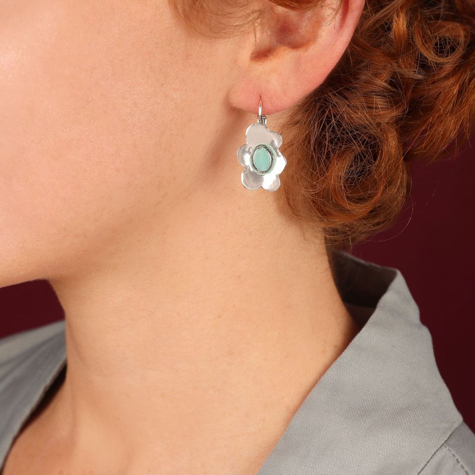 Taratata Jewellery - Turquoise Silver Flower Earrings