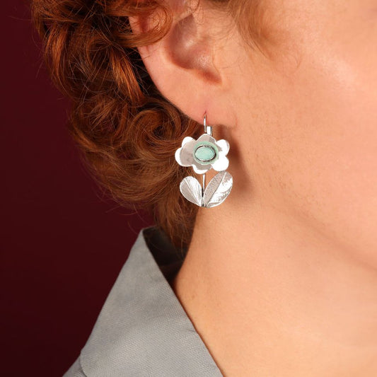 Taratata Jewellery - Turquoise Silver Flower with Stem Earrings