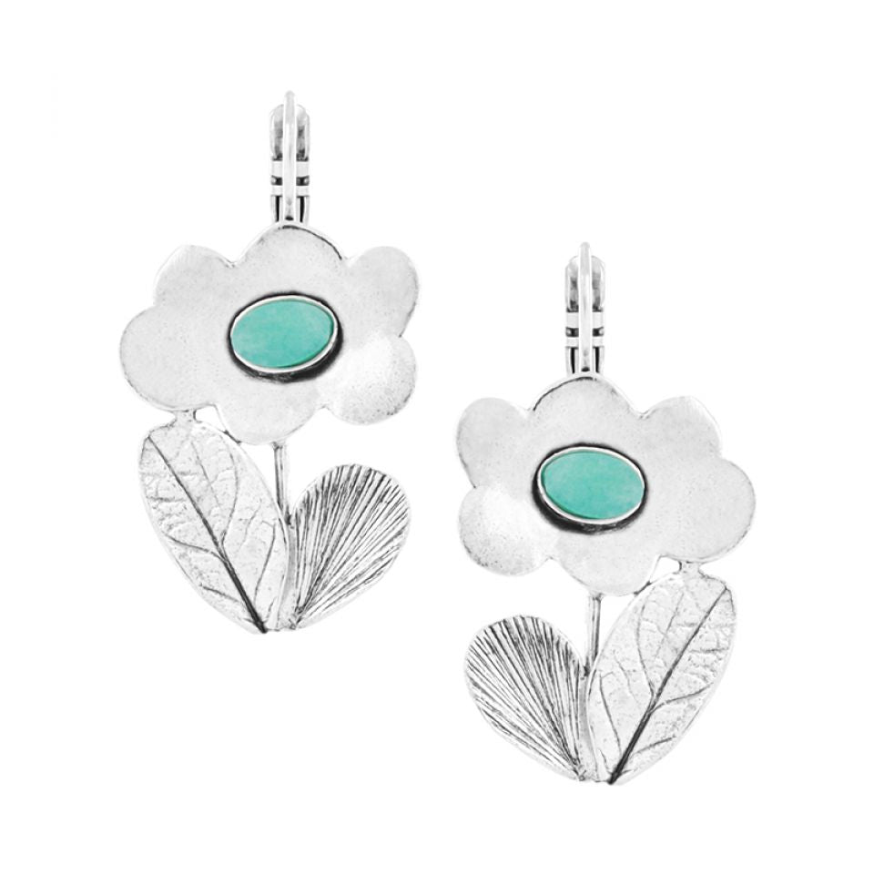Taratata Jewellery - Turquoise Silver Flower with Stem Earrings