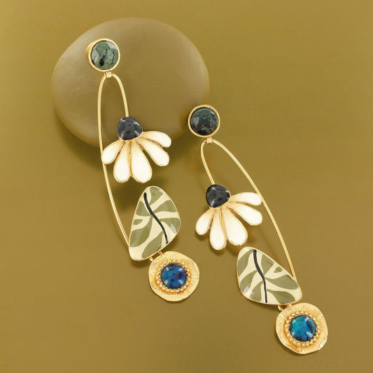 Taratata Jewellery Long Stud Zen Flower Beaded Earrings