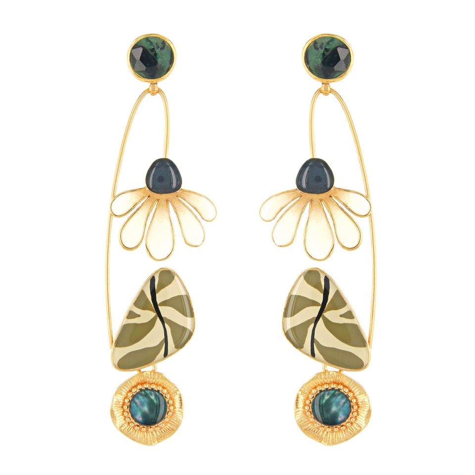 Taratata Jewellery Long Stud Zen Flower Beaded Earrings