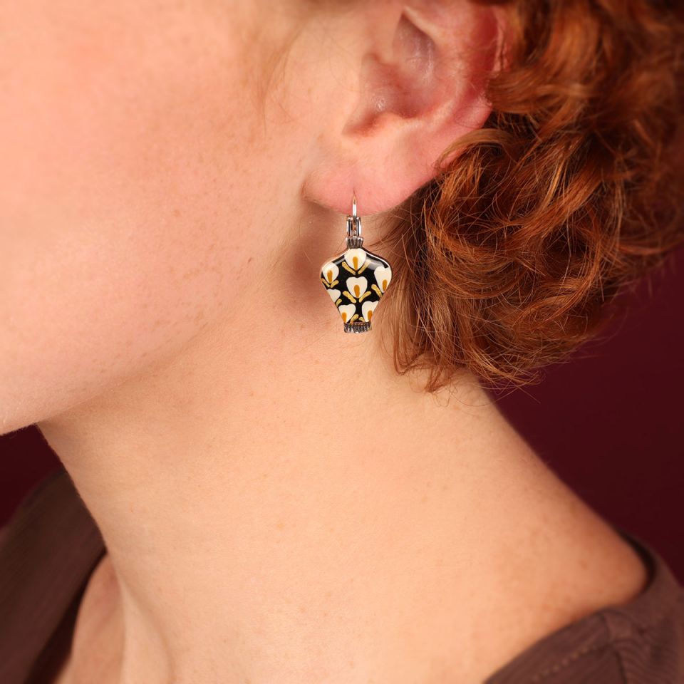 Taratata Jewellery - Black Floral Vase Earrings