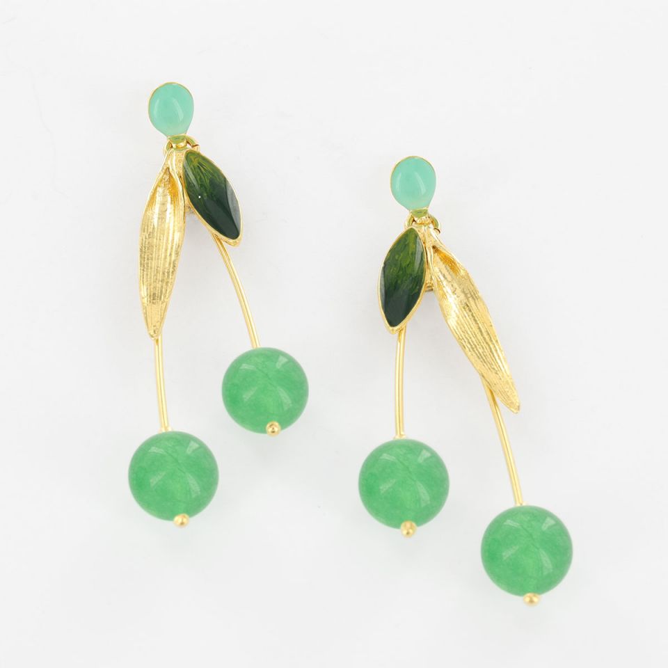 Taratata Jewellery - Green Leaf with Bead Stud Earrings