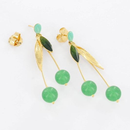 Taratata Jewellery - Green Leaf with Bead Stud Earrings