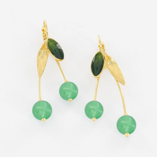 Taratata Jewellery - Green Leaf with Bead Lever Back Earrings