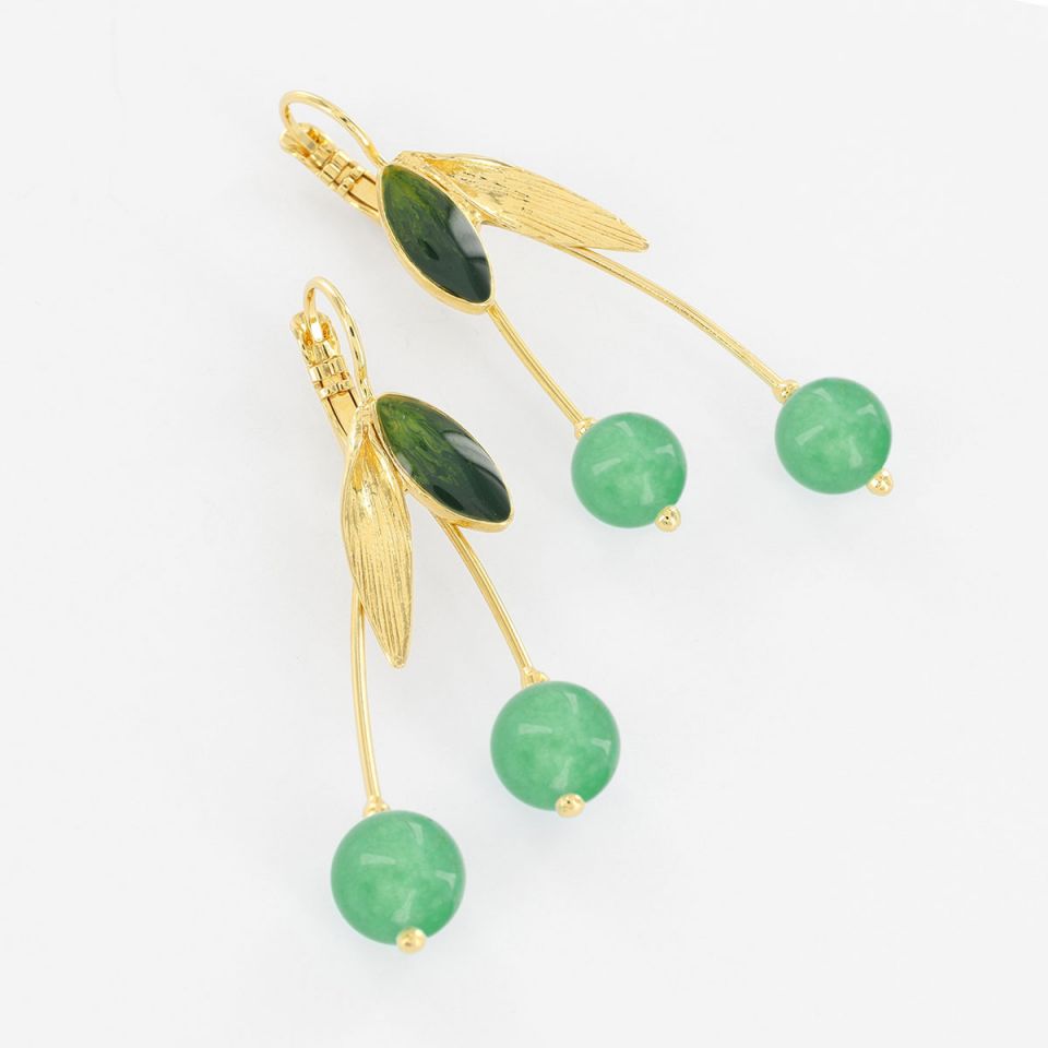 Taratata Jewellery - Green Leaf with Bead Lever Back Earrings