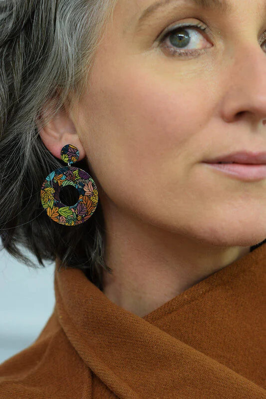 Autumn Leaves Large Circle Drop Stud Earrings
