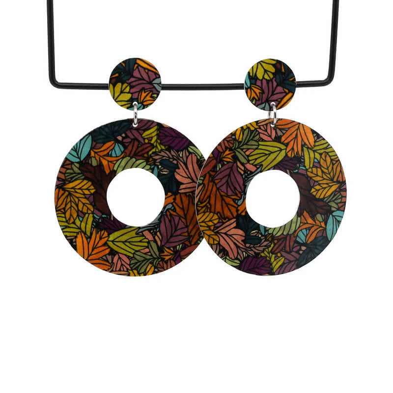 Autumn Leaves Large Circle Drop Stud Earrings