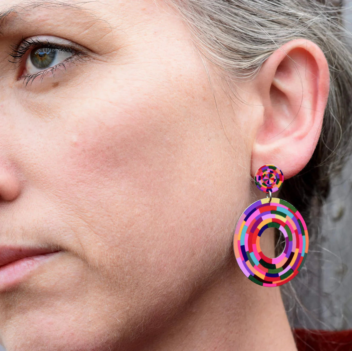 Rosey Posy Large Circle Drop Stud Earrings