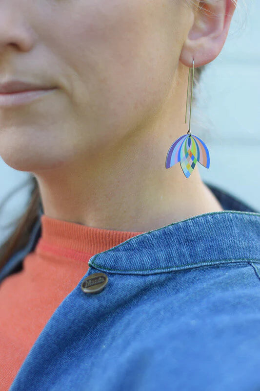 Art Deco Weave Long Drop Hook Earrings