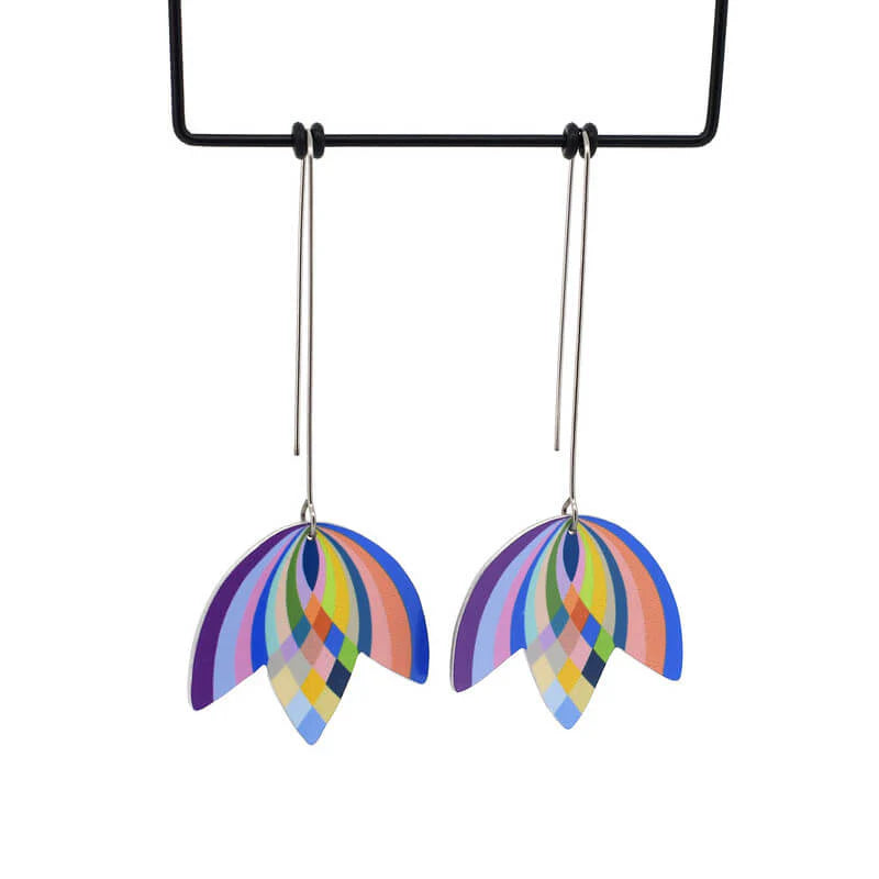 Art Deco Weave Long Drop Hook Earrings