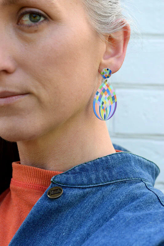 Harlequin Weave Droplet Stud Earrings