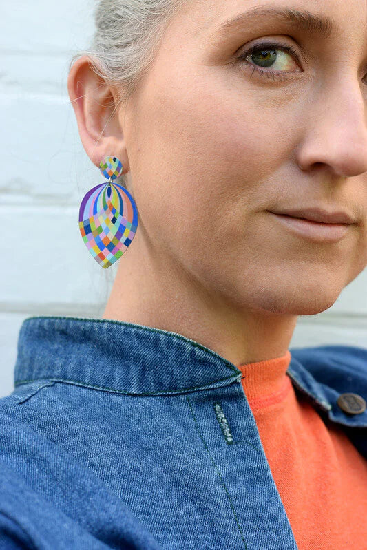 Harlequin Weave Inverted Droplet Stud Earrings