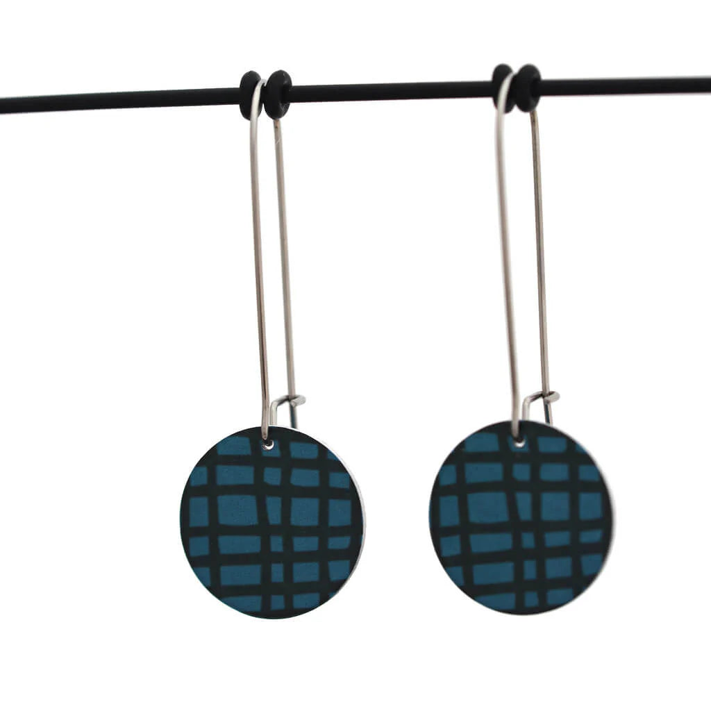 Crosshatched Small Circle Drop Hooks - teal