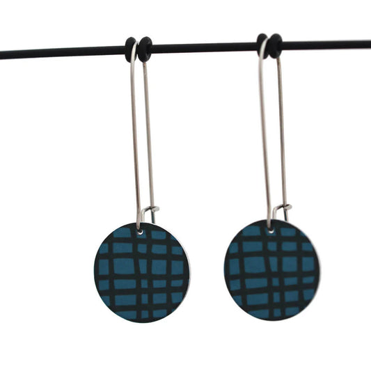 Crosshatched Small Circle Drop Hooks - teal