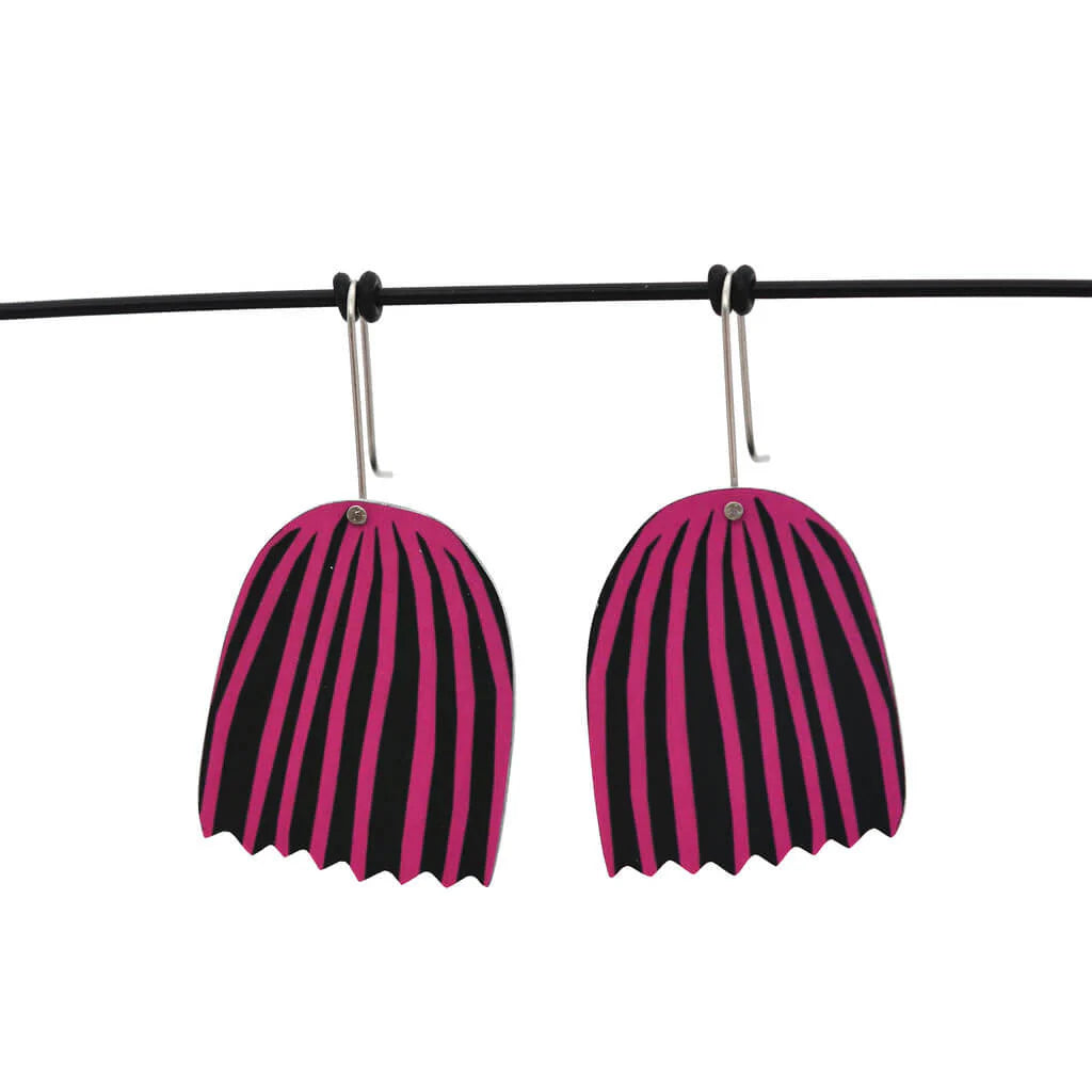 Mabel’s Bell Pink and Black Flower Shepards Hook Earring
