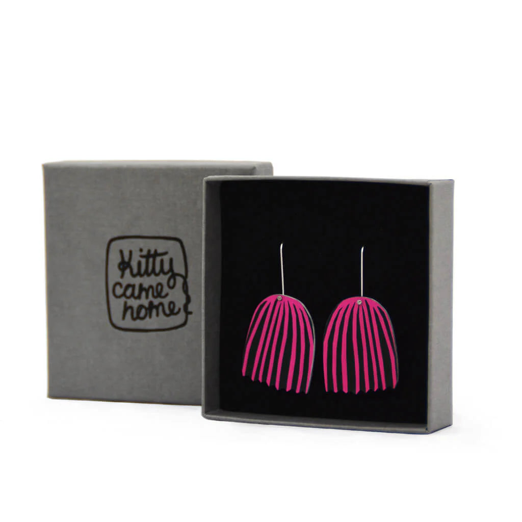 Mabel’s Bell Pink and Black Flower Shepards Hook Earring