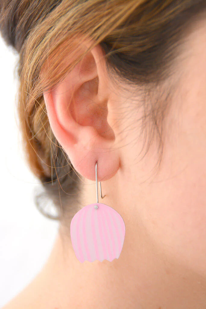 Mabel’s Bell Pink Flower Shepards Hook Earring