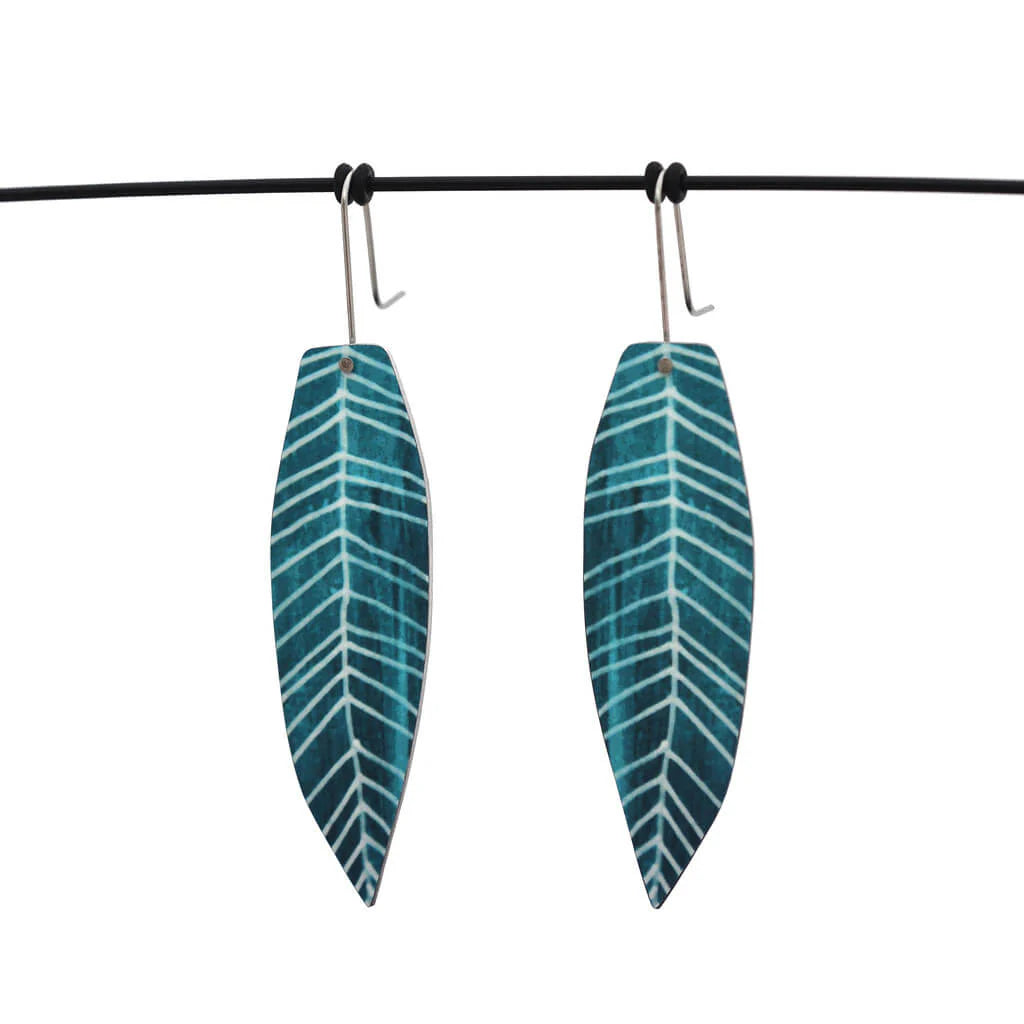 White Gum Leaf Shepards Hook Earring