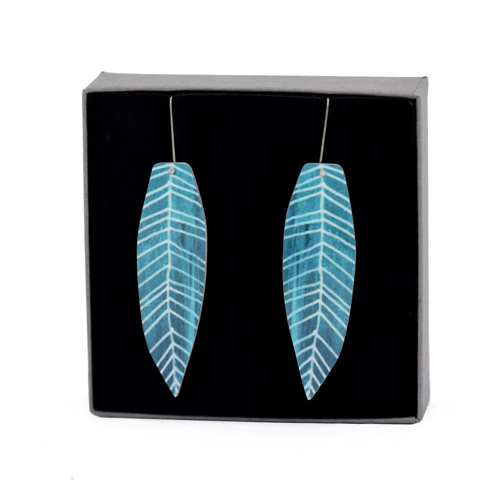White Gum Leaf Shepards Hook Earring