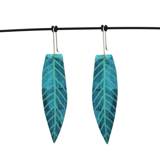 Blue Gum Leaf Shepards Hook Earring