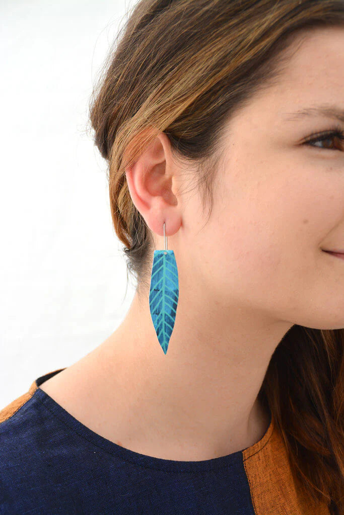 Blue Gum Leaf Shepards Hook Earring