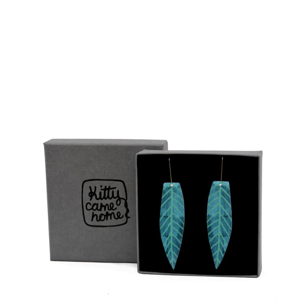 Blue Gum Leaf Shepards Hook Earring
