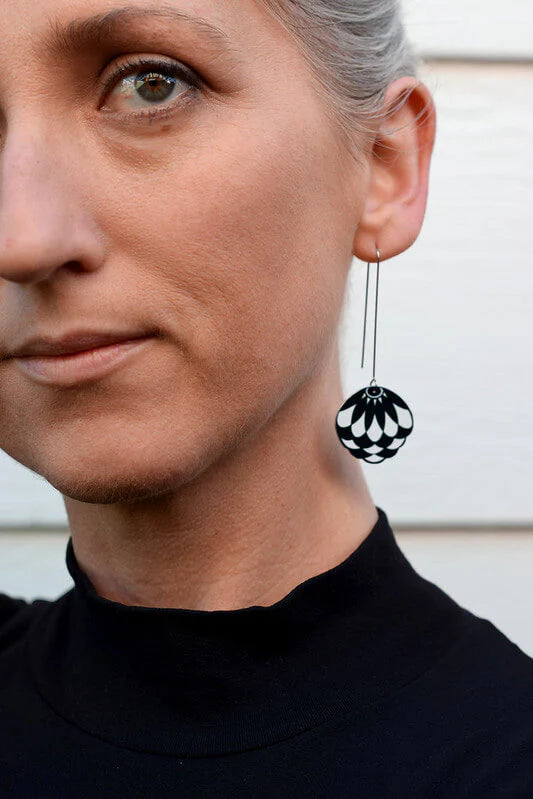 Art Deco Weave Long Drop Hook Earrings