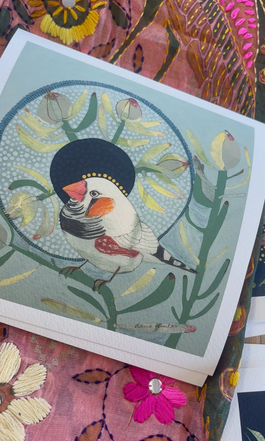 Dana Kinter -Zebra Finch and Leucadendron - mini print
