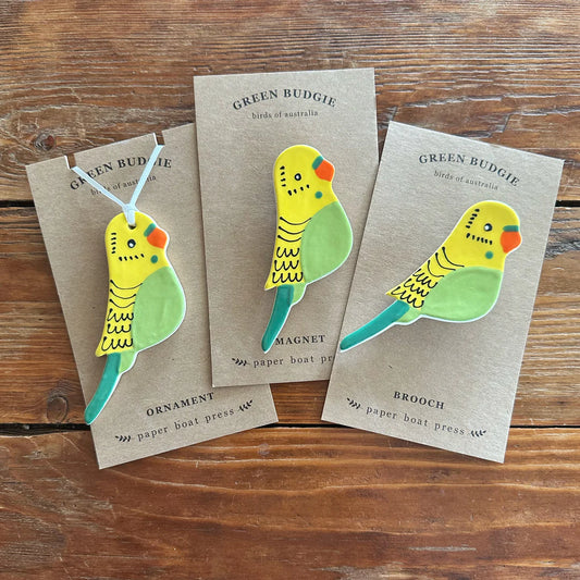 Paper Boat Press Ceramic Green Budgie
