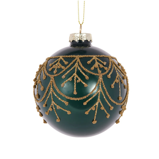 Emerald Deco Piped Bauble Decoration
